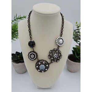 Lia Sophia Rhinestone Faux Pearl Chain Bronze Statement Necklace‎ 17"